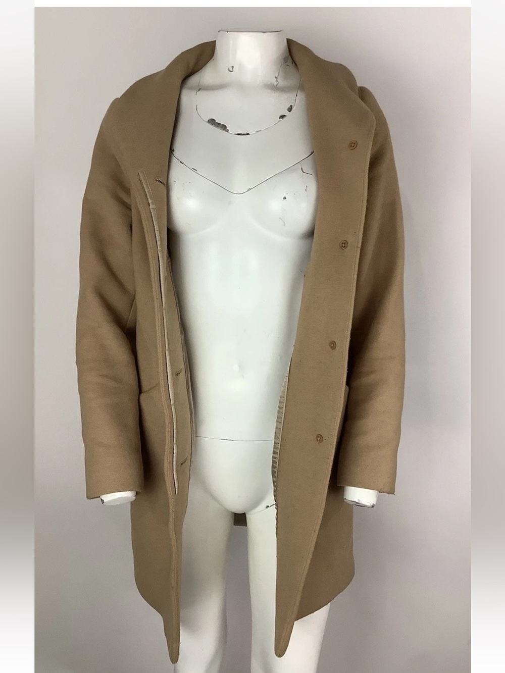 Wilfred Aritzia Sz S Virgin Wool Cocoon Hidden Button Mid Length Coat Tan - Picture 3 of 9